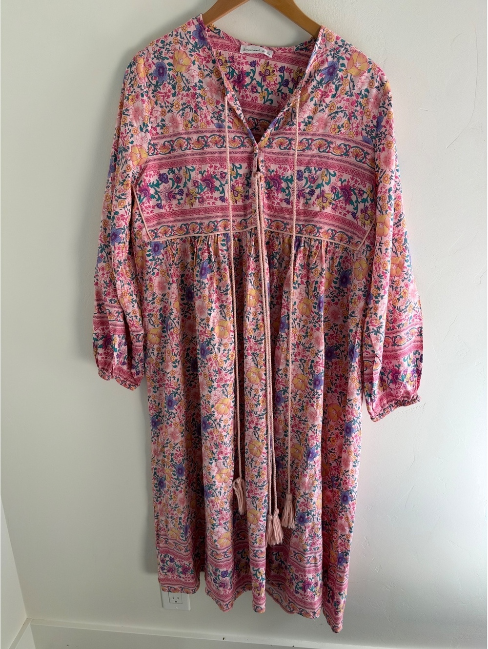 R.Vivimos Pink Floral Boho Maxi Dress Size XL 16/18 Cottagecore